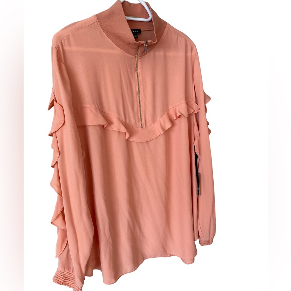 TROUVE Coral sheer ruffle blouse XXL